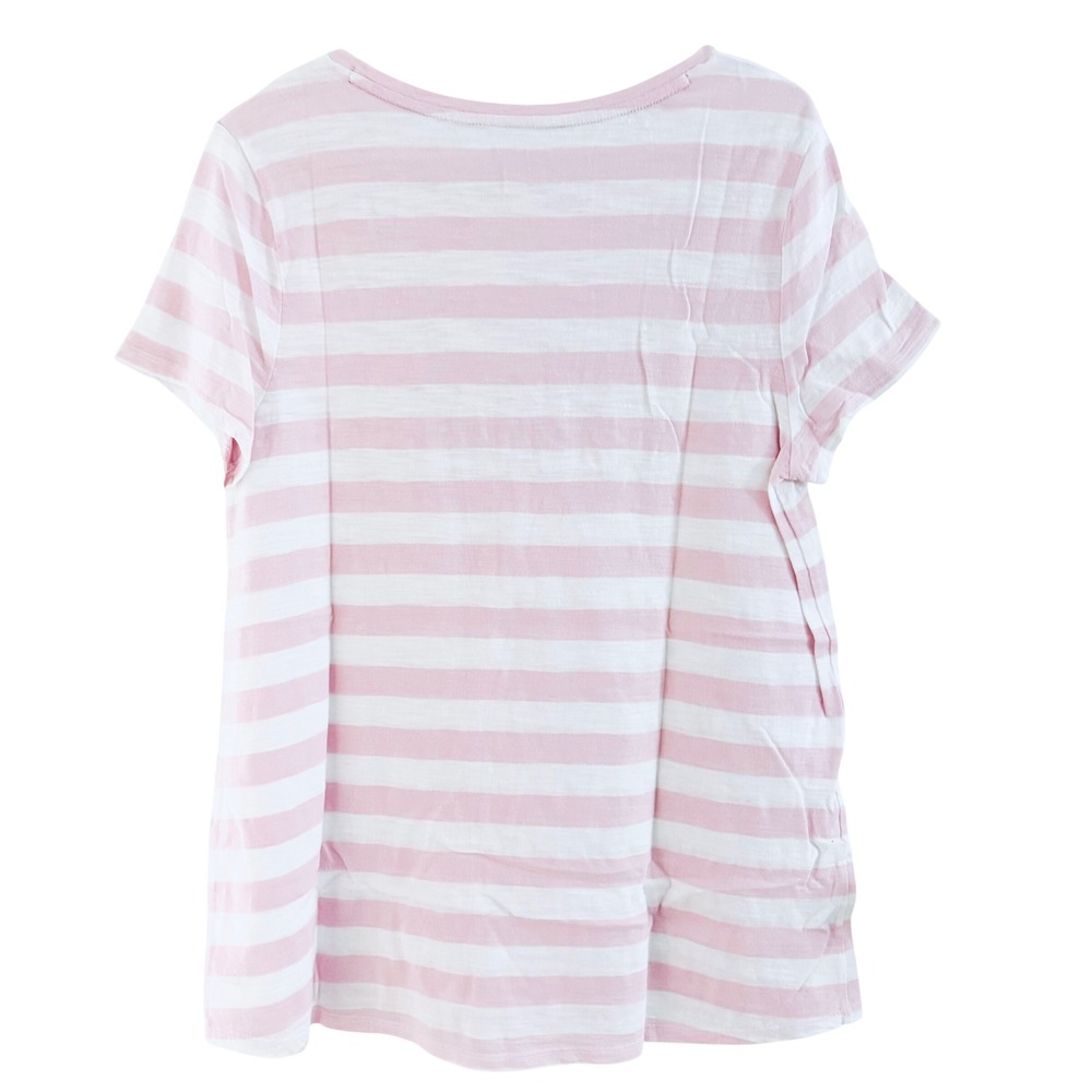 Kim Rogers Women's T-Shirt M Medium Pink White Striped Hello Summer Embroidered - Picture 8 of 10